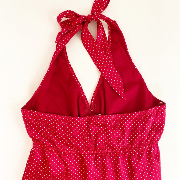 Red Polka Dot Ruffle Halter Top Sz Medium - Picture 3 of 5